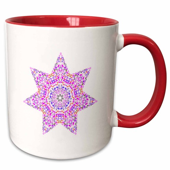 3drose, Isolated Abstract Colorful Floral Mosaic Star Polygon, 11oz Two-tone Red Mug