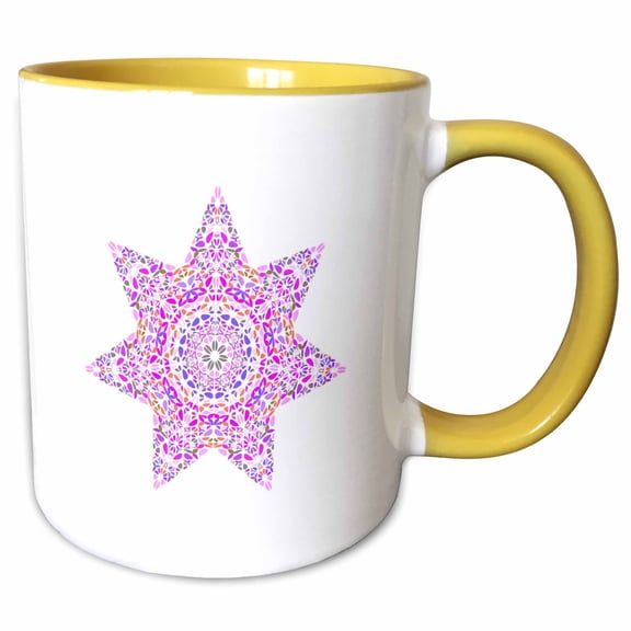 3drose, Isolated Abstract Colorful Floral Mosaic Star Polygon, 11oz Two-tone Yellow Mug