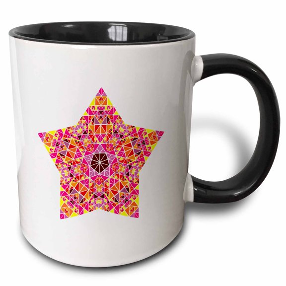 3drose, Isolated Abstract Geometrical Colorful Triangle Ornament Star Polygon, 11oz Two-tone Black Mug