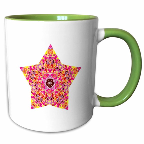 3drose, Isolated Abstract Geometrical Colorful Triangle Ornament Star Polygon, 11oz Two-tone Green Mug