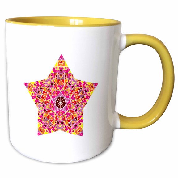 3drose, Isolated Abstract Geometrical Colorful Triangle Ornament Star Polygon, 11oz Two-tone Yellow Mug