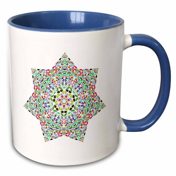 3drose, Isolated Floral Star Shape - Ornamental Colorful Vector Element, 11oz Two-tone Blue Mug