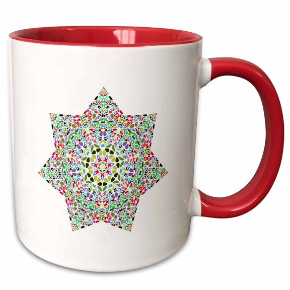 3drose, Isolated Floral Star Shape - Ornamental Colorful Vector Element, 11oz Two-tone Red Mug