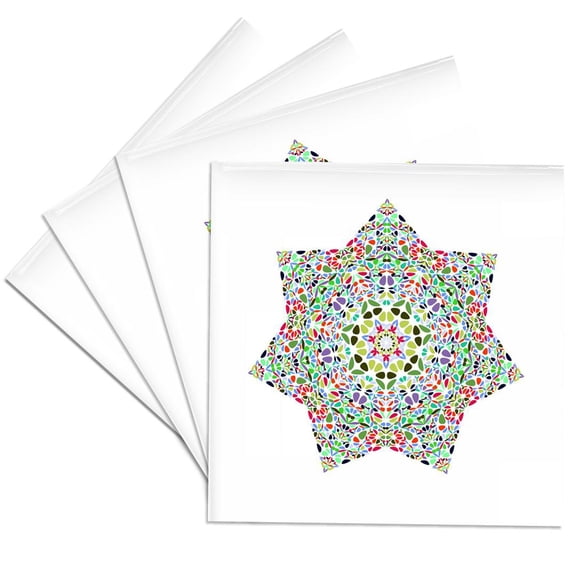 3drose, Isolated Floral Star Shape - Ornamental Colorful Vector Element, Set of 4 Ceramic Tile Coasters