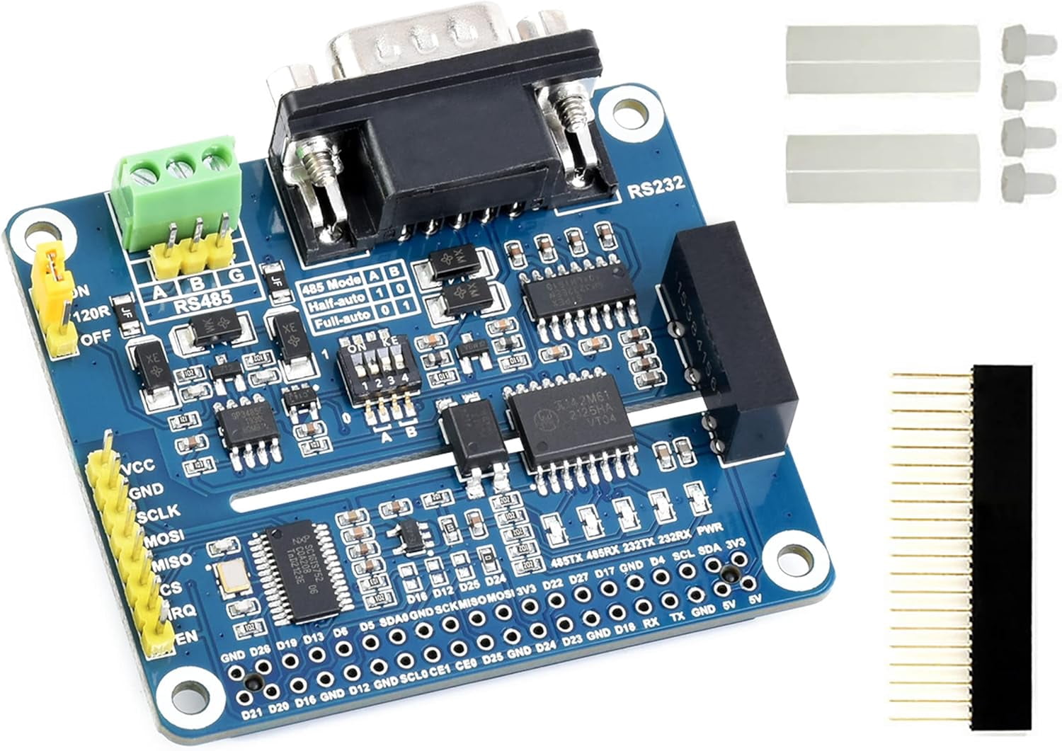 Isolated RS485 RS232 Expansion HAT Board for 4B/3B+/3B/2B/Zero/Zero 2 W/Zero 2 WH, SPI Control Onboard Protection Circuits