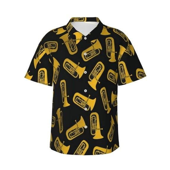 Isolated Tuba Musical Instrument Men'S 3d Print Casual Button Down Shirts, Novelty Hawaiian Short Sleeves S