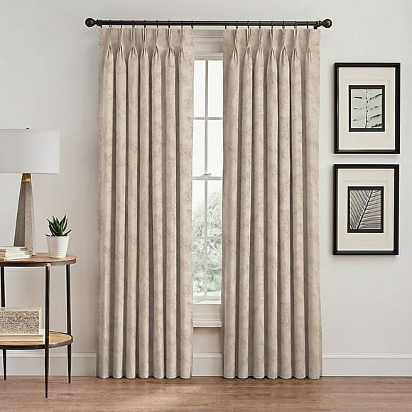 Isolde Leaf Embroidery 108-Inch Pinch Pleat Window Curtain Panel in Ivory