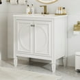 thumbnail image 1 of Isolde Modern Bathroom Vanity with Ceramic Sink, Drawer, Shelves, Cabinet, Rubberwood, MDF, White, 1 of 18