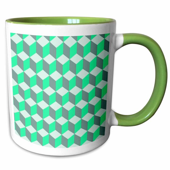 3drose, Isometric Cube Pattern Aqua Grey White Geometric Art, 11oz Two-tone Green Mug
