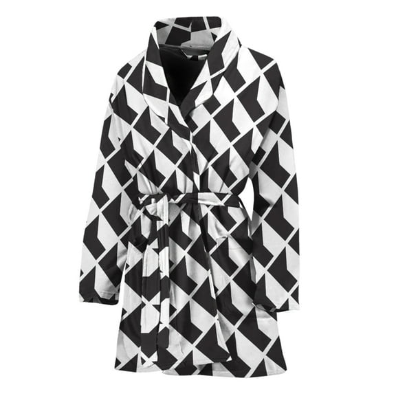 Isometric Geometric Pattern Women Bathrobe One Size Univeral Fits Fashion Lightweight Plush Fleece Long Robe For Women