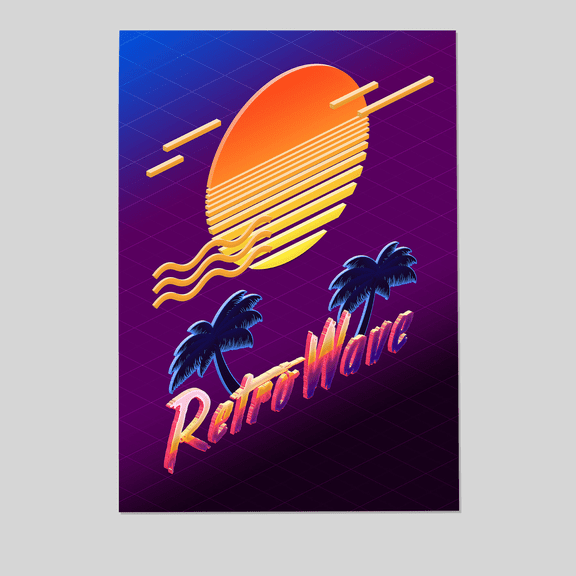 Isometric Retrowave: Sunset Synthwave Aesthetic Poster, Retrowave Poster, Neon Poster Full Size 24''x36'' The Golden Shop