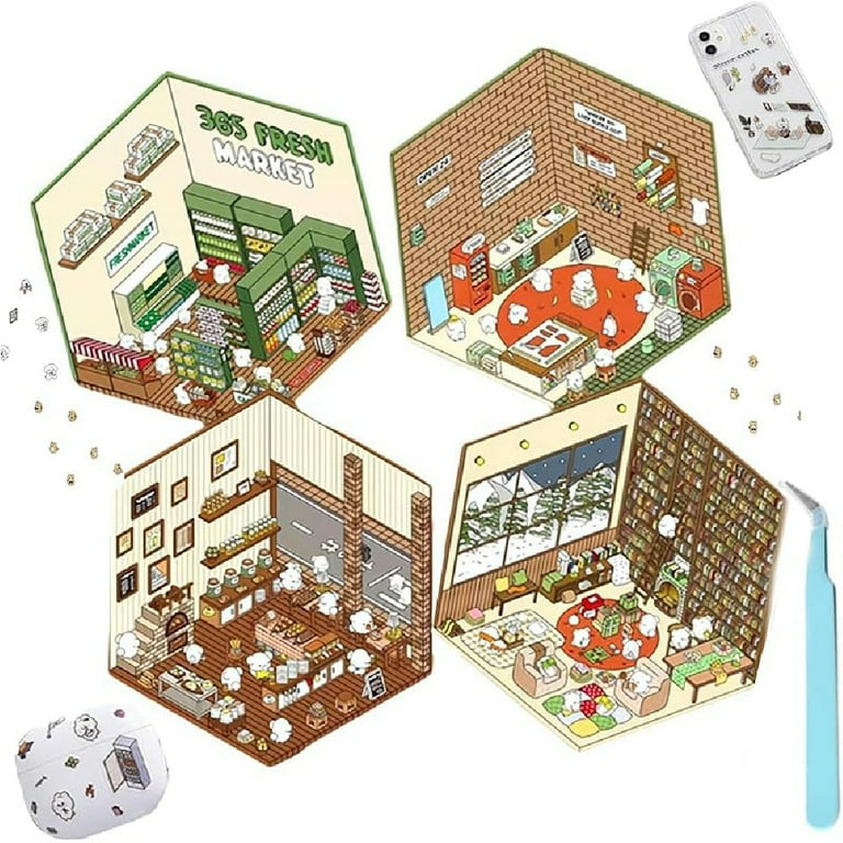 Adesivi 3D Per DIY - Scene Di Case, Supermercato, Caffè - Formato Grande 19,5x29,7cm - Foto 12