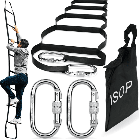 Isop Fire Escape Rope Ladder 2 Story for Adults or Kids 15ft | Rescue Ladder | Carabiners & Bag Included