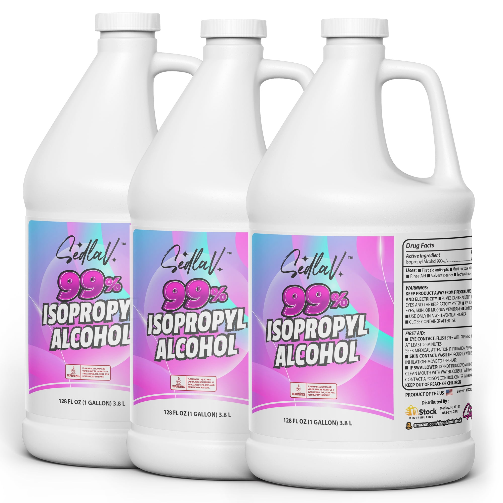 SEDLAV 99% Isopropyl Alcohol 1 Gallon Rubbing Alcohol Isopropyl 99 Percent Technical Use Can be Diluted 3 Gallons of Isopropyl Alcohol 99%