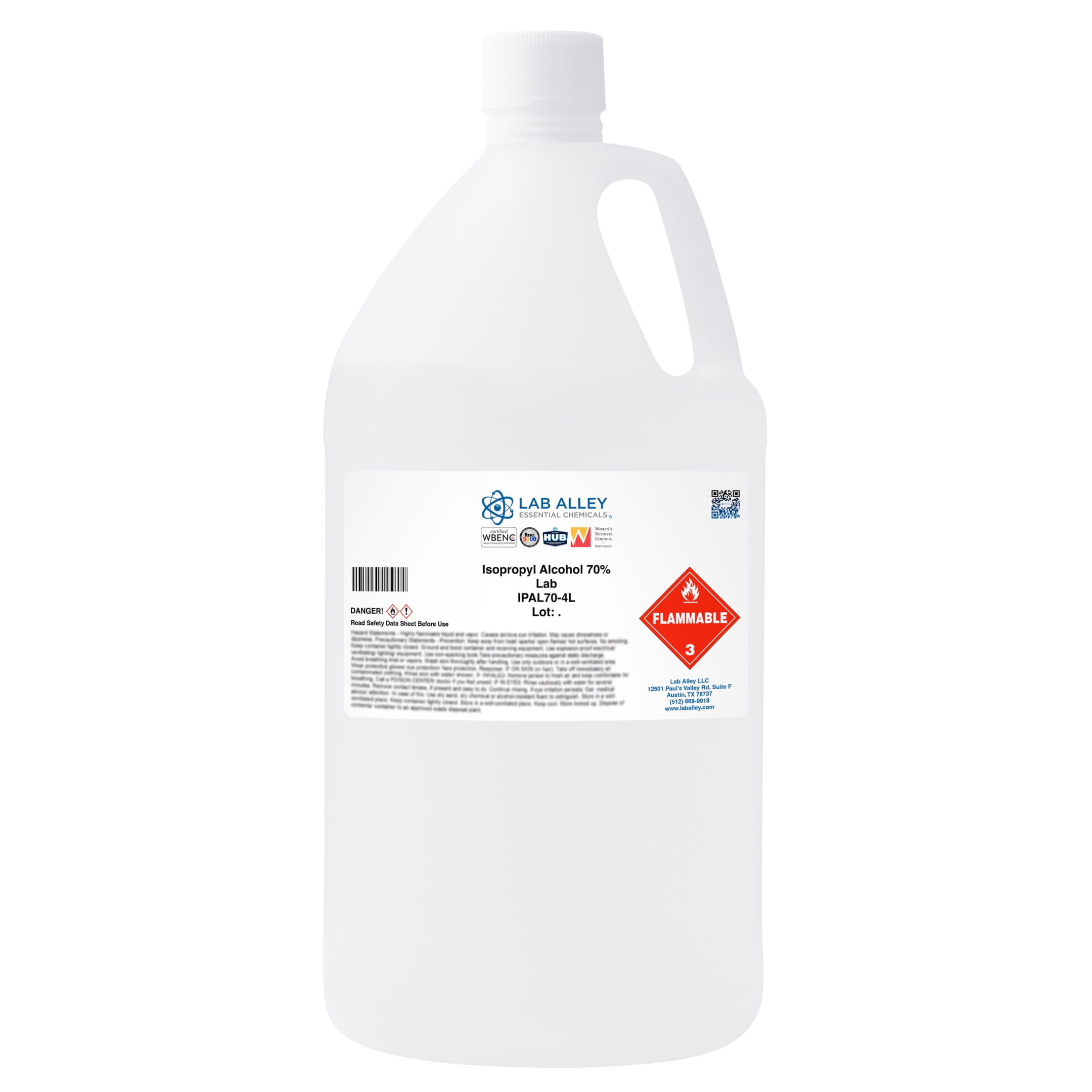 Lab Alley Isopropyl Alcohol Chemical Solvent, 70% Lab Grade, 4 Liters