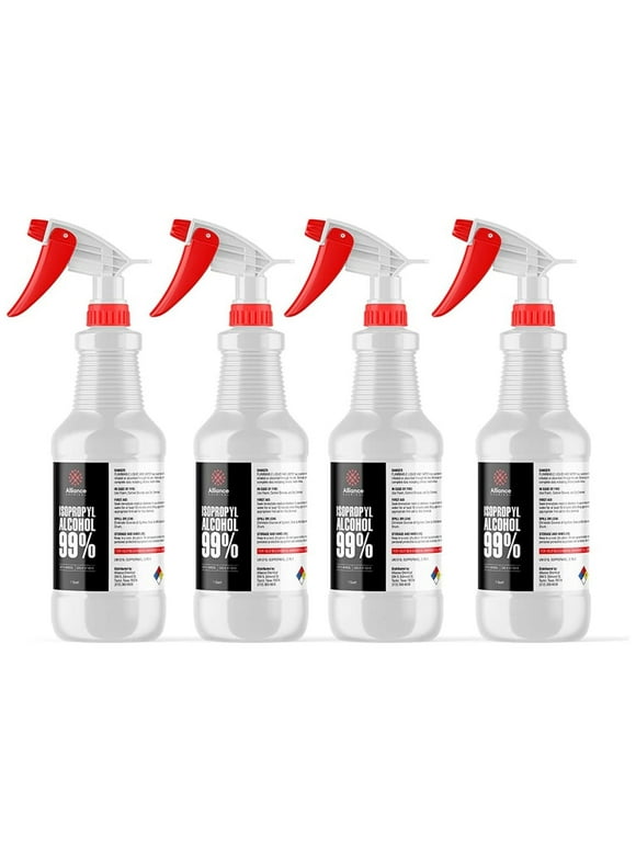 Isopropyl Alcohol 99% - 4 x 1 Quart Spray Bottles - High-Purity Concentrated Rubbing Alcohol for Effective Cleaning - Quick-Drying, Domestically Sourced IPA