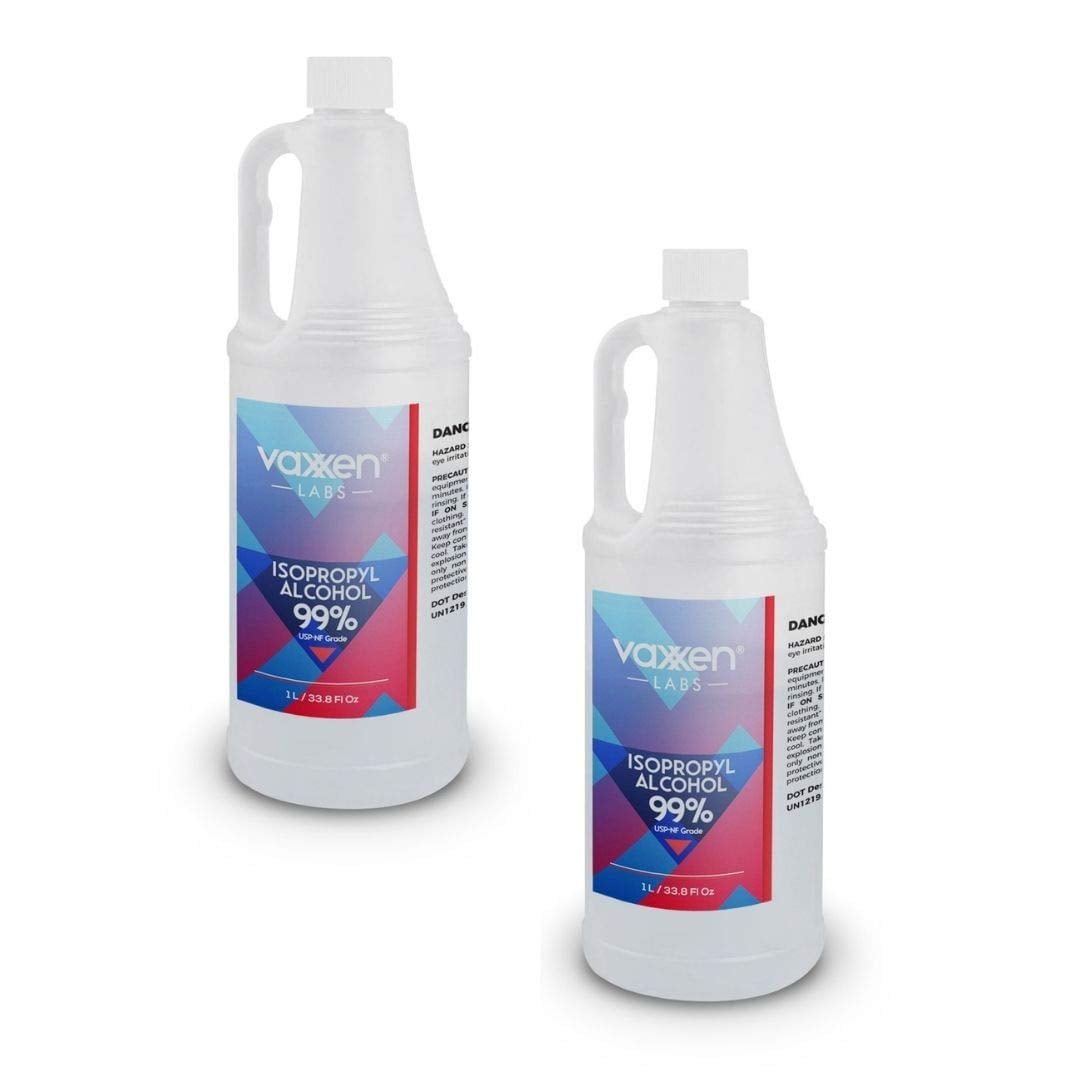 Isopropyl Alcohol 99% (IPA) - USP-NF Concentrated Rubbing Alcohol - Made in USA - 34 Fl Oz/Quart (2 Pack)