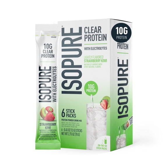 Isopure Clear Protein Powder with Electrolytes, Strawberry Kiwi Stick Pack, 6 Count