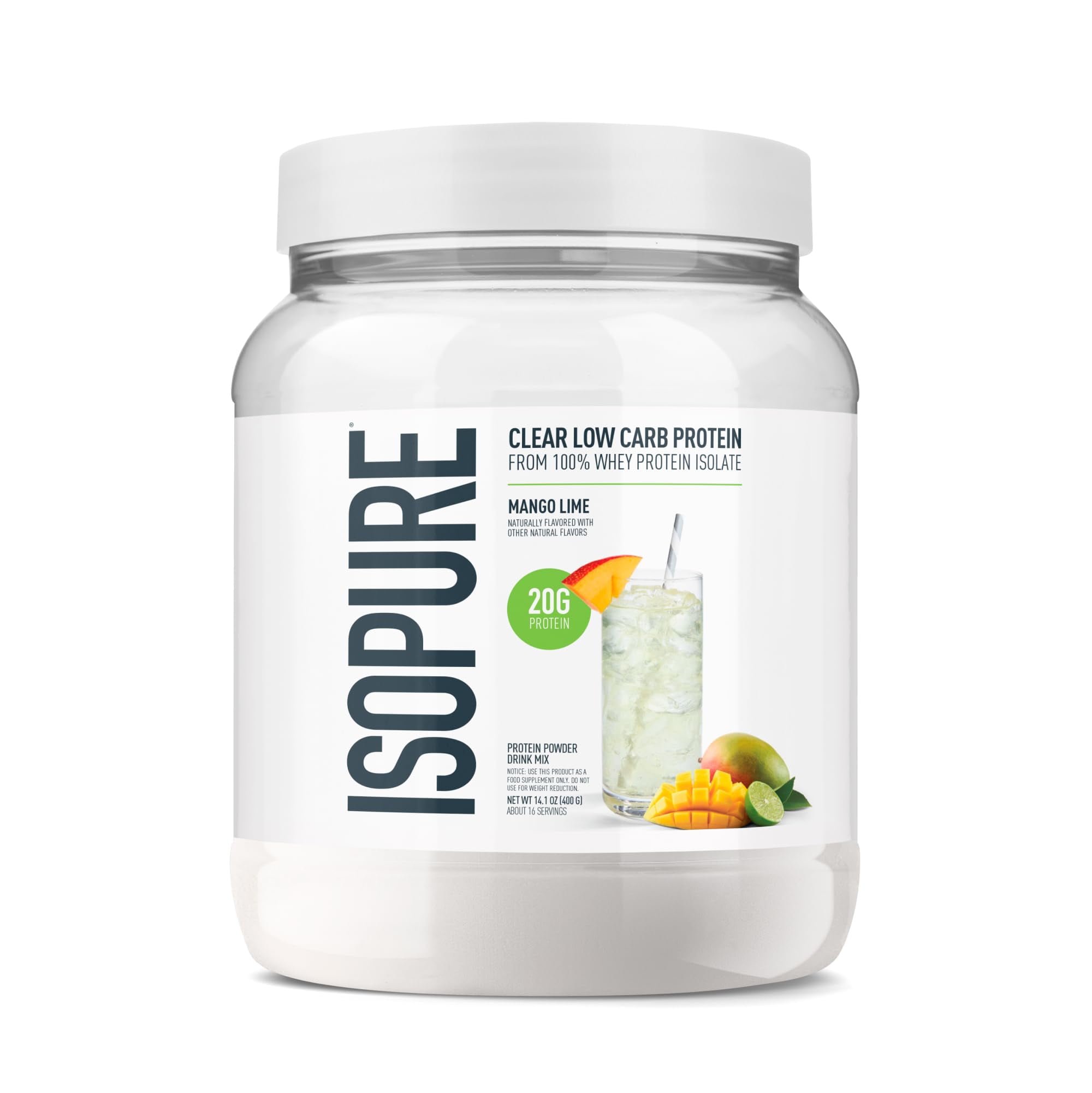 Isopure, Infusions 100% Whey Protein Isolate, 20 g Protein Powder, Mango Lime, 14.1 oz, 16 Servings