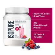 Isopure Clear Low Carb 100% Whey Protein Isolate Powder, Mixed Berry, 20g Protein, for Muscle Growth & Recovery, 16 Servings
