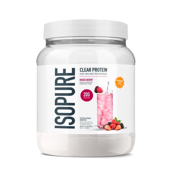 Isopure Clear Low Carb 100% Whey Protein Isolate Powder, Mixed Berry, 20g Protein, for Muscle Growth & Recovery, 14 Servings