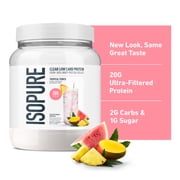 Isopure Clear Low Carb 100% Whey Protein Isolate Powder, Tropical Punch, 20g Protein, for Muscle Growth & Recovery, 16 Servings
