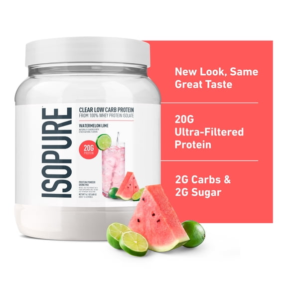 Isopure Clear Low Carb 100% Whey Protein Isolate Powder, Watermelon Lime, 20g Protein, About 16 Servings