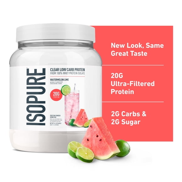 Isopure Clear Low Carb 100% Whey Protein Isolate Powder, Watermelon Lime, 20g Protein, About 16 Servings