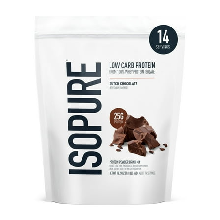 Isopure Low Carb 100% Whey Protein Isolate Powder, Dutch Chocolate, 25g Protein, 14 Servings