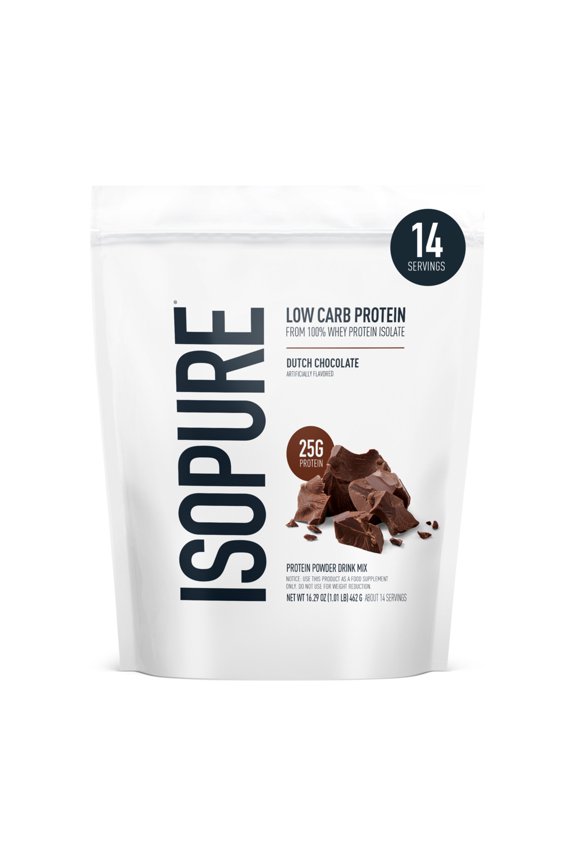 Low Carb 100% Whey Protein Isolate Powder, Dutch Chocolate, 25g Protein, 14 Servings