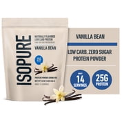 Isopure Low Carb 100% Pure Whey Isolate Protein Powder, Lactose Free, Gluten Free, With Vitamins, Vanilla Bean, 25g Protein Per Serving, 1 Lb, 14 Servings Packaging May Vary