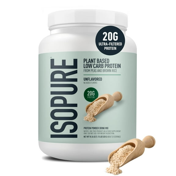 Isopure, Plant-Based Protein, 20 g Pea & Brown Rice Protein Powder, Unflavored, 1.15 lb, About 20 Servings