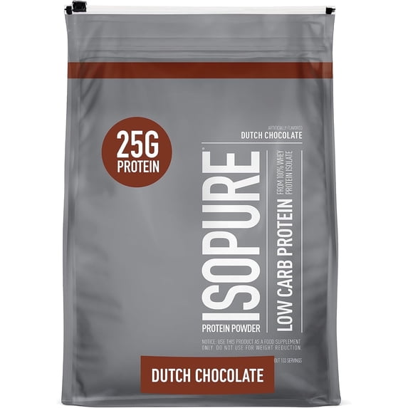 Isopure Protein Powder, Low Carb Whey Isolate, Gluten Free, Lactose Free, 25g Protein, Keto Friendly, Dutch Chocolate, 103 Servings, 7.5 Pound (Packaging May Vary)