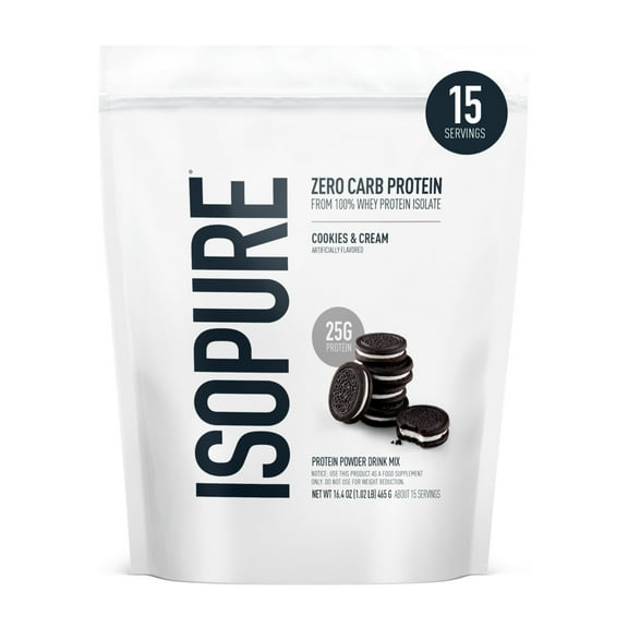 Isopure Zero Carb 100% Whey Protein Isolate Powder, Cookies & Cream, 25g Protein, About 15 Servings
