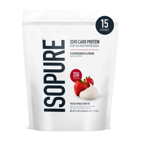 Isopure Zero Carb 100% Whey Protein Isolate Powder, Strawberries & Cream, 25g Protein, About 15 Servings