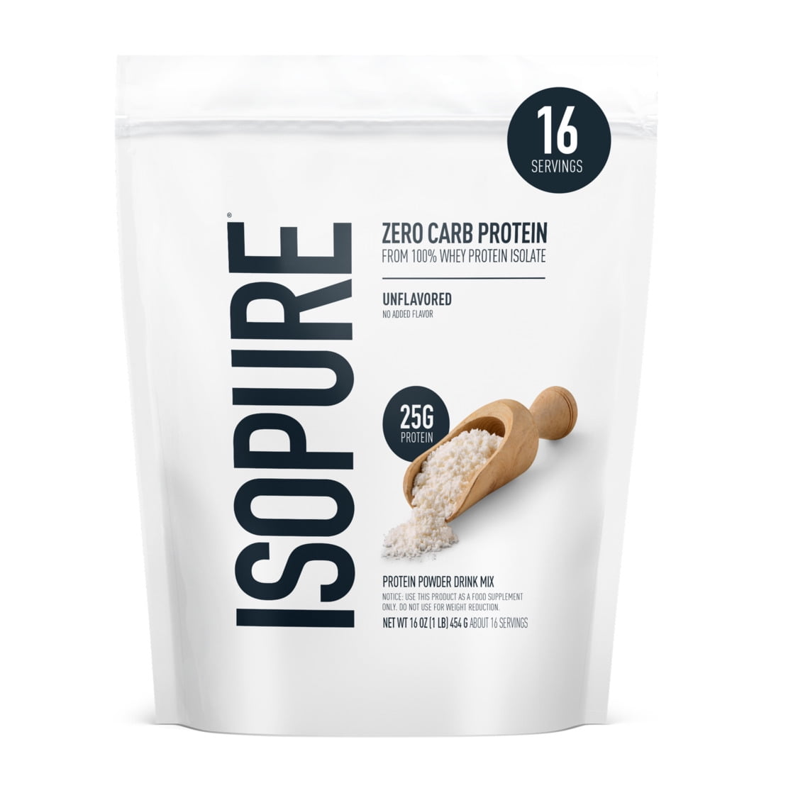 Isopure Zero Carb 100% Whey Protein Isolate Powder, Unflavored, 25g Protein, About 16 Servings