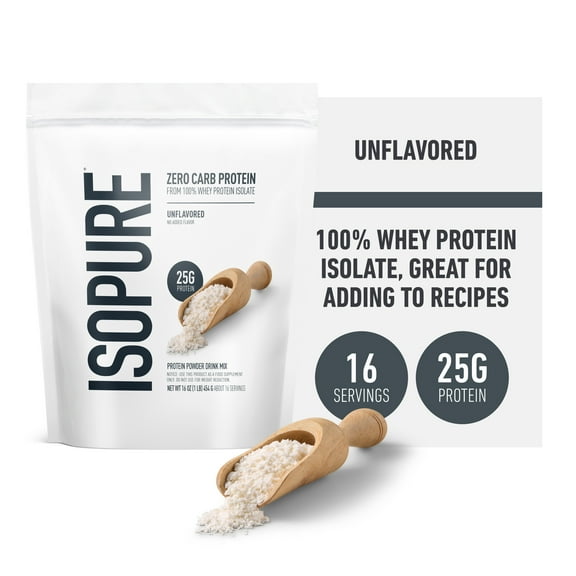 Isopure Zero Carb 100% Whey Protein Isolate Powder, Unflavored, 25g Protein, About 16 Servings