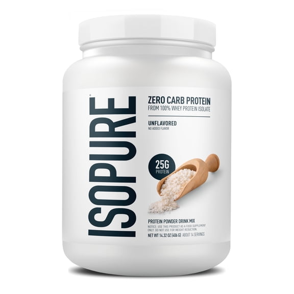 Isopure Zero Carb 100% Pure Whey Isolate Protein Powder, Unflavored, 25g Protein, 14 Servings