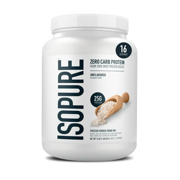 Isopure Zero Carb 100% Pure Whey Isolate Protein Powder, Unflavored, 25g Protein, 16 Servings Tub