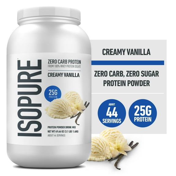 Isopure, Zero Carb 100% Whey Protein Isolate, 25g Protein Powder, Creamy Vanilla, 3 lb