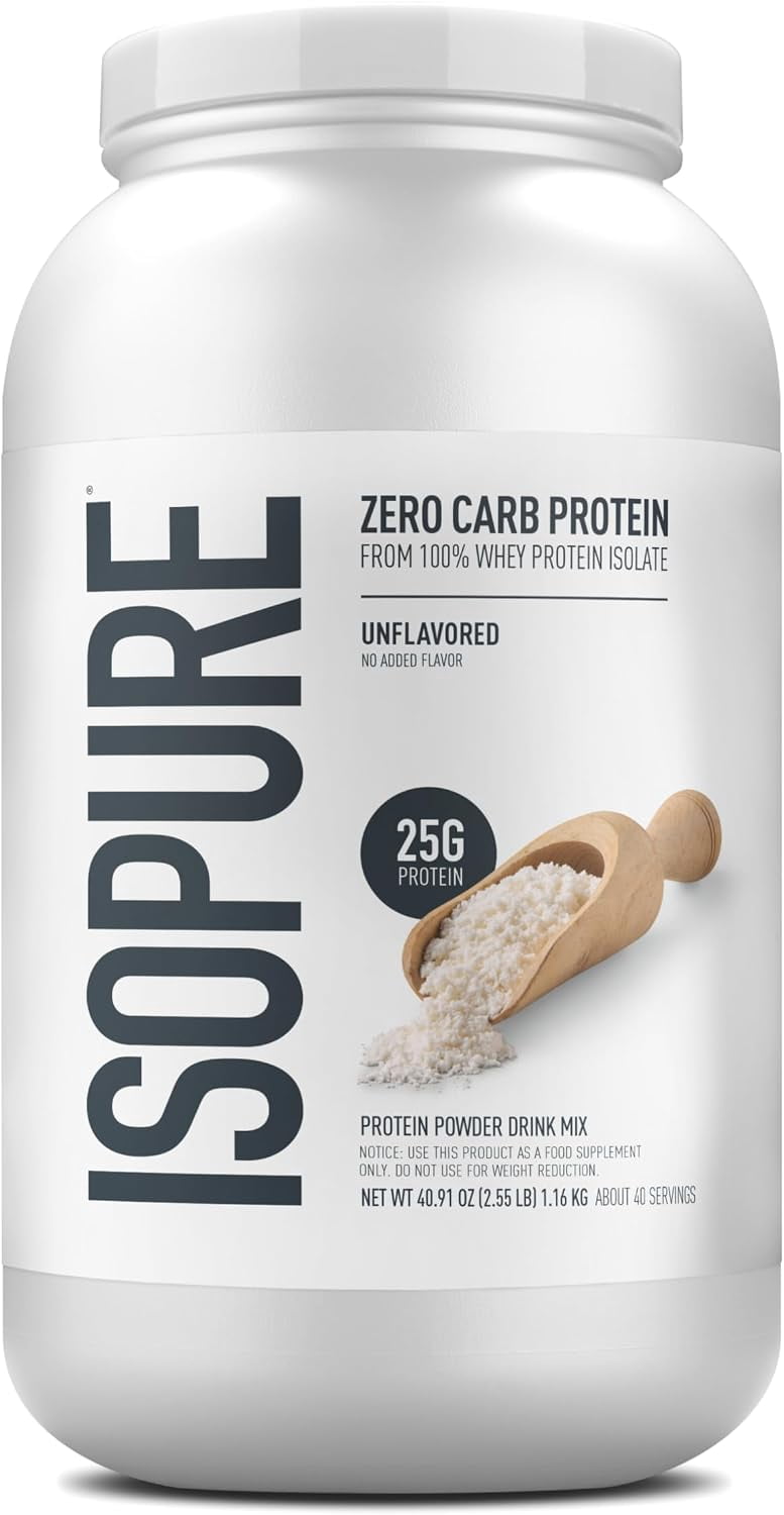 Isopure, Zero Carb 100% Whey Protein Isolate, 25g Protein Powder, Unflavored, 2.55 lbs