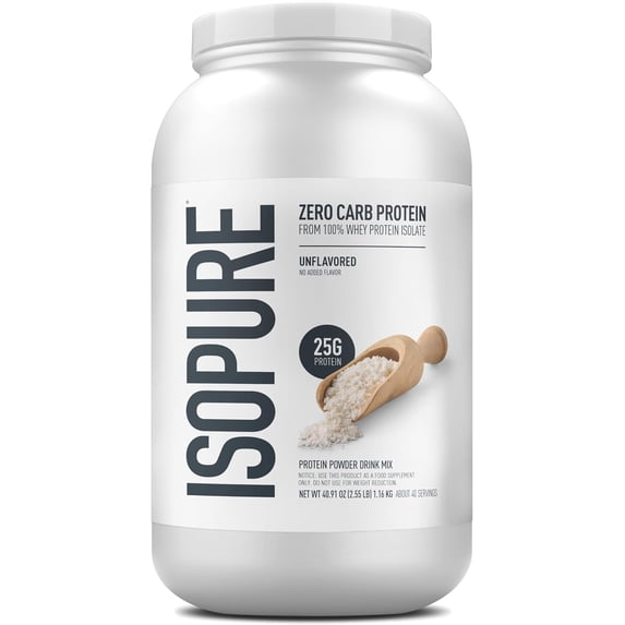 Isopure, Zero Carb 100% Whey Protein Isolate, 25g Protein Powder, Unflavored, 2.55 lbs