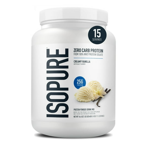Isopure Zero Carb 100% Whey Protein Isolate Powder, Creamy Vanilla, 25g Protein, 15 Servings Tub
