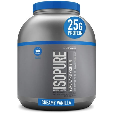 Isopure Zero Carb 100% Pure Whey Isolate Protein Powder, Lactose Free, Gluten Free, With Vitamins, Creamy Vanilla, 25g Protein Per Serving, 4.5 Lbs, 66 Servings (Packaging May Vary)