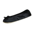 thumbnail image 1 of Isotoner Ballerina Slippers for Women – Soft Satin House Shoes with Bow and Suede Sole – Classic Comfy Travel and Bedroom Slippers – Cute Bridal Party Slippers, Black Soft Tie Bow (11-12), 1 of 3