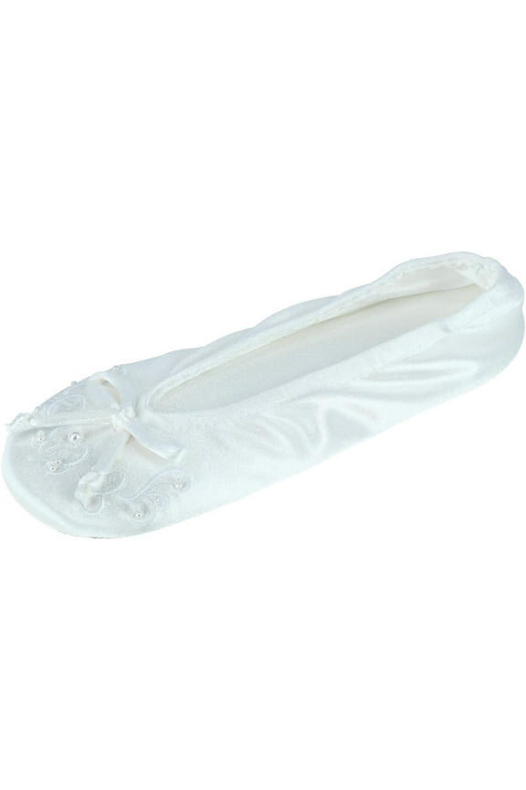Embroidered Pearl Satin Ballerina Slippers (Women)