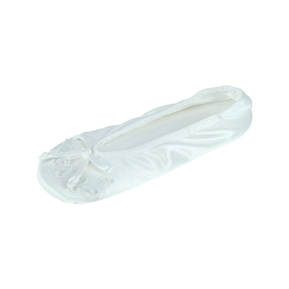 Isotoner Embroidered Pearl Satin Ballerina Slippers (Women)