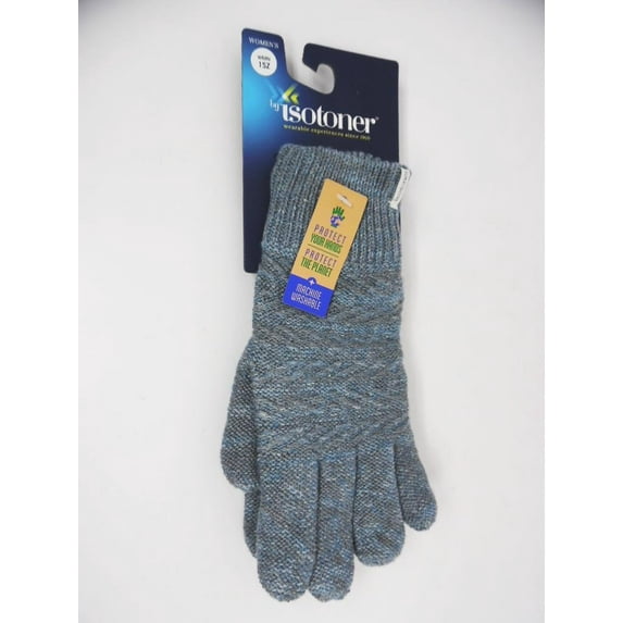 Isotoner Knit Gloves Womens Plush Fleece Lined Blue Speckle
