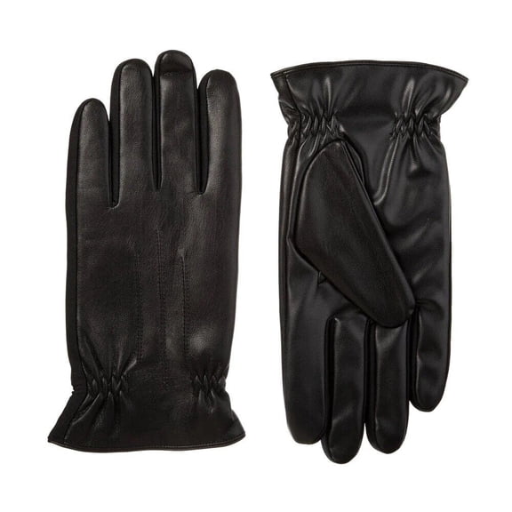 Isotoner Men's Insulated Faux Leather Touchscreen Glove w/ Gathered Wrist (Black, Large) 70143