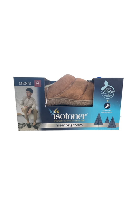 Men's Memory Foam MicroTerry Lined Hoodback Eco Comfort Slippers (Buckskin, XL (11-12))